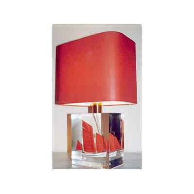 Petite Lampe Rectangle Chaloupe Rouge & Blanc Abat-jour Rectangle Rouge-105