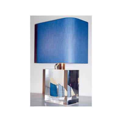 Petite Lampe Rectangle Lougre Blanc & Bleu Abat-jour Rectangle Bleu Fonc-107