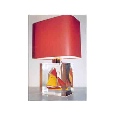 Petite Lampe Rectangle Thonier D 218 Rouge & Jaune Abat-jour Rectangle Rouge-111