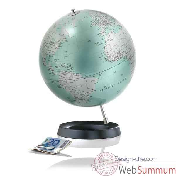 Globe desire - Globe dcoratif - Cartographie politique en anglais \\\'mint metal\\\' - diam 30 cm - Base caoutchouc et axe aluminium