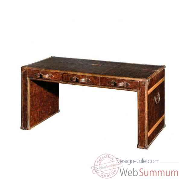 Table bureau en cuir couleur cigare avec finition en croco h 780 x 1500 x 800 Arteinmotion TAV-DES0004