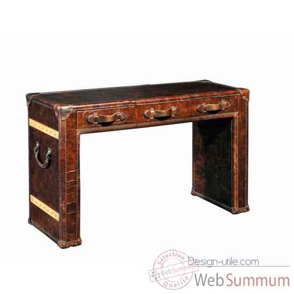 Table dressing en cuir couleur cigare avec finition en croco h 760 x 1200 x 440 Arteinmotion TAV-DRE0002