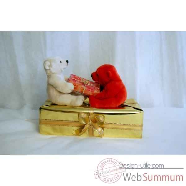 Automate décors de Noël 2 Ours Polaires sur paquet cadeau petit modèle -OU1A
