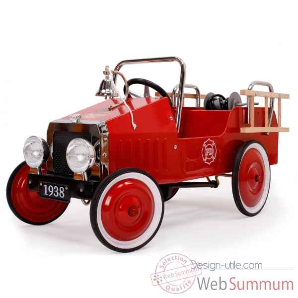 Camion de pompier a pedales en metal - 92 x 37 cm - 3 a 5 ans - pedales et siege reglables -accessoires -1938FE