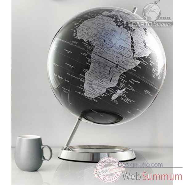 Globe 30 cm incline noir cartographie politique argent cartotheque egg -CAEGL30NOI