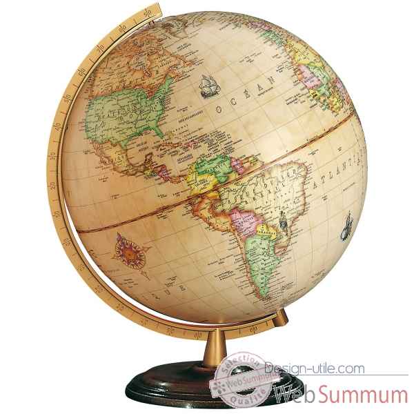 Globe 30 cm renaissance lumineux pied bois columbus -CO603058F