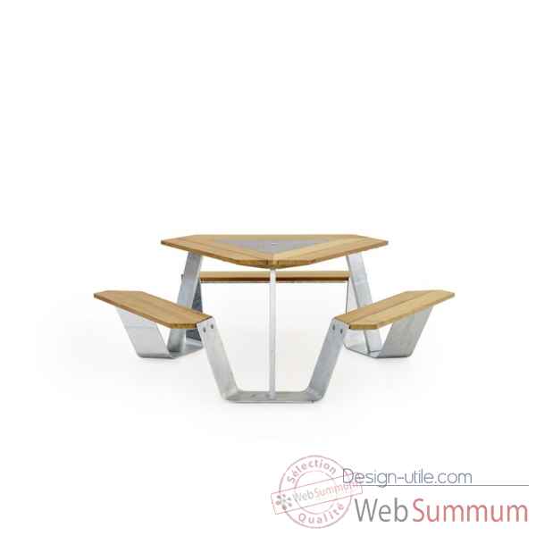 Table picnic anker cadre & pieds en acier galvanise, h.o.t.wood + plaque centrale blanc Extremis -ANGH W
