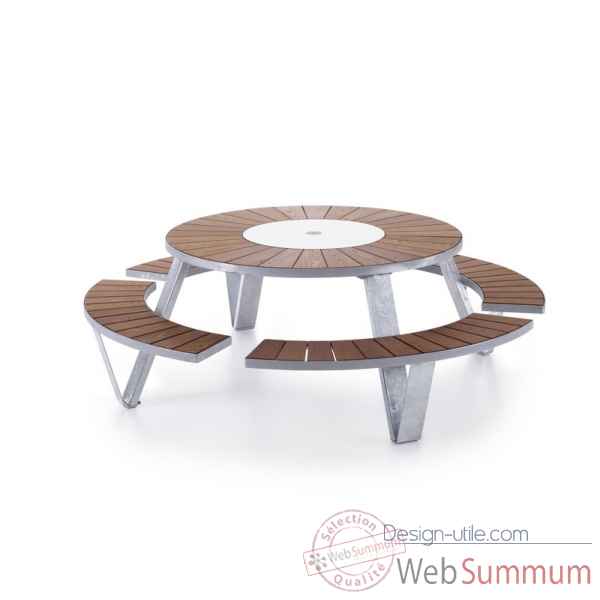 Table picnic pantagruel cadre & pieds en acier galvanise, iroko Extremis -PAGI