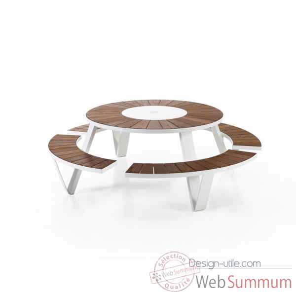 Table picnic pantagruel cadre & pieds laque blang, iroko Extremis -PAWI