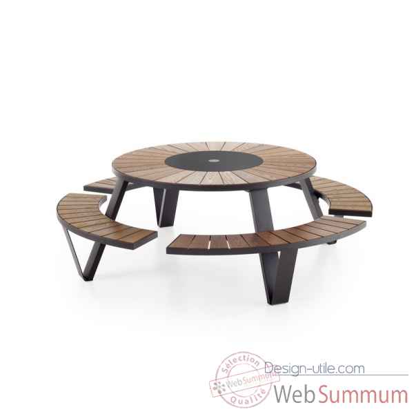 Table picnic pantagruel cadre & pieds laque noir, iroko Extremis -PABI