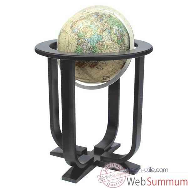 Globe géographique Colombus lumineux - modèle Prestige  - sphère 40 cm, méridien métal aluminium-CO2240501