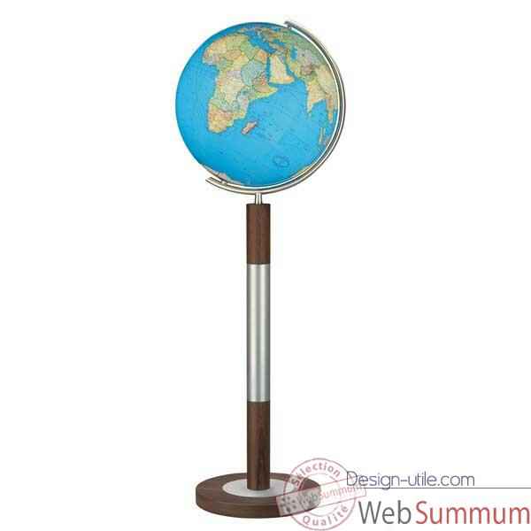 Globe geographique Colombus lumineux - modele Prestige  - sphere 40 cm, meridien metal acier fin-CO204088