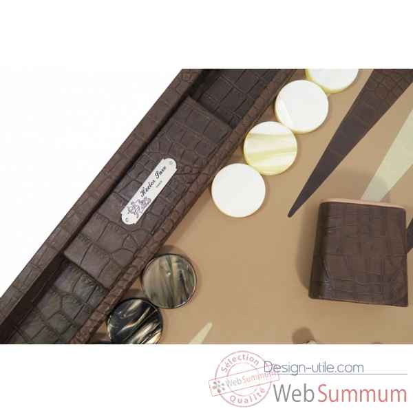 Backgammon alain cuir facon alligator competition havane -B672-h -6