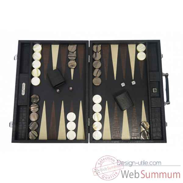 Backgammon alain cuir facon alligator competition noir -B672-n