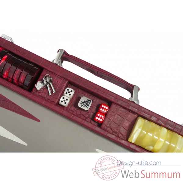 Backgammon alain cuir facon alligator competition rubis -B672-r -8