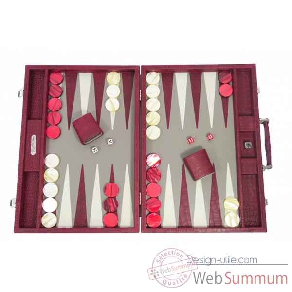 Backgammon alain cuir facon alligator competition rubis -B672-r