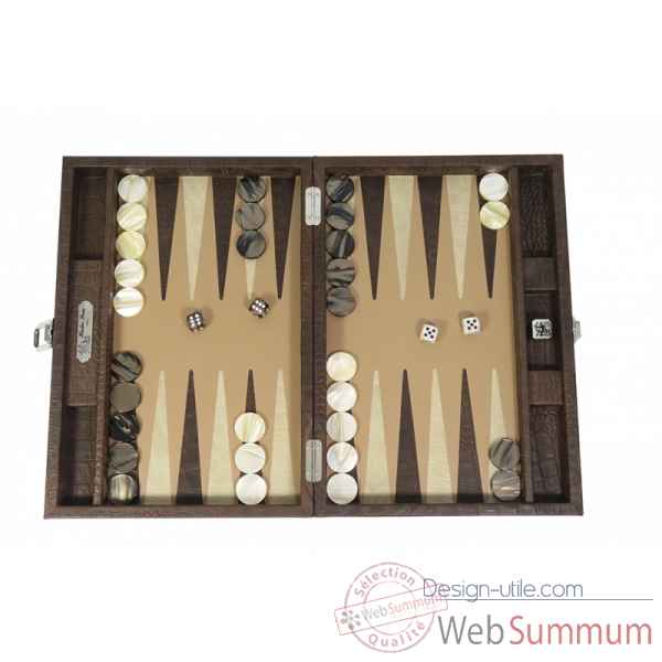 Backgammon alain cuir facon alligator medium havane -B72L-h