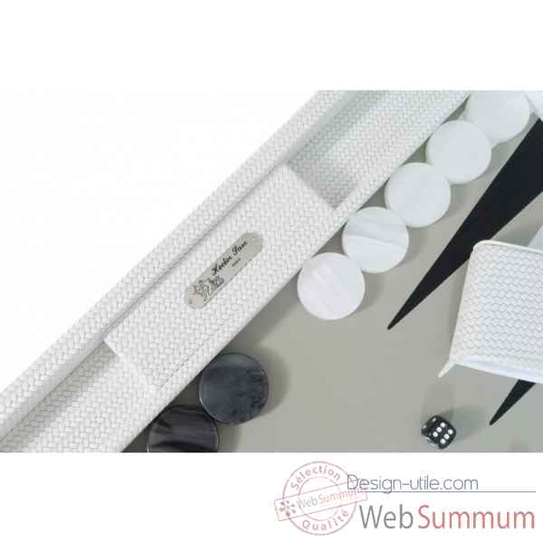 Backgammon camille cuir couture competition blanc -B671L-b -1