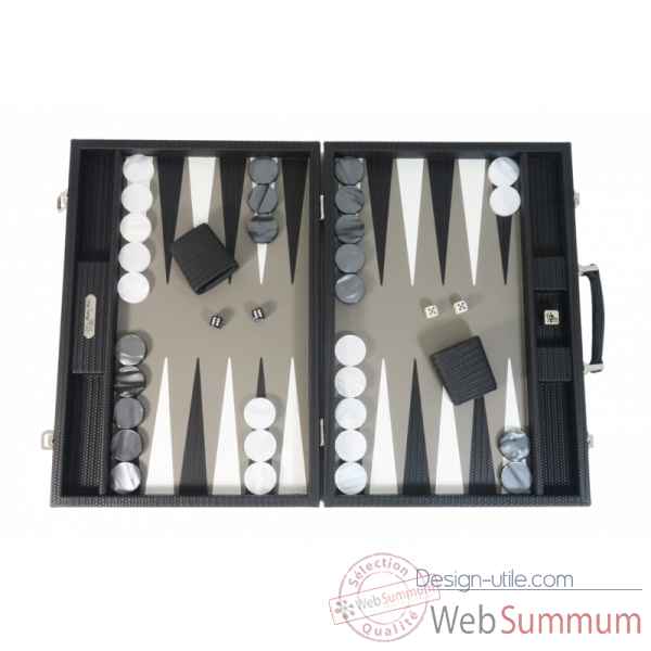 Backgammon camille cuir couture competition noir -B671L-n