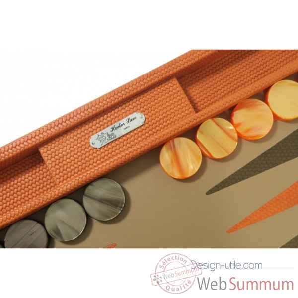 Backgammon camille cuir couture competition orange -B671L-o -5
