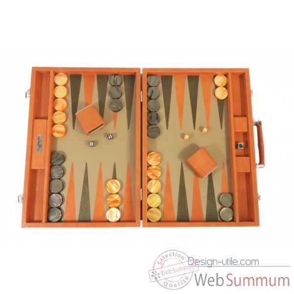 Backgammon camille cuir couture competition orange -B671L-o