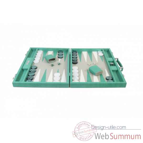 Backgammon camille cuir couture competition turquoise -B671L-tu -3