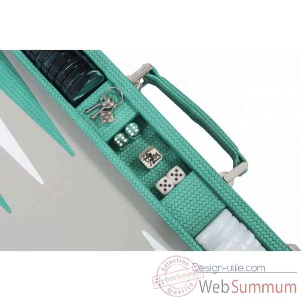 Backgammon camille cuir couture competition turquoise -B671L-tu -6