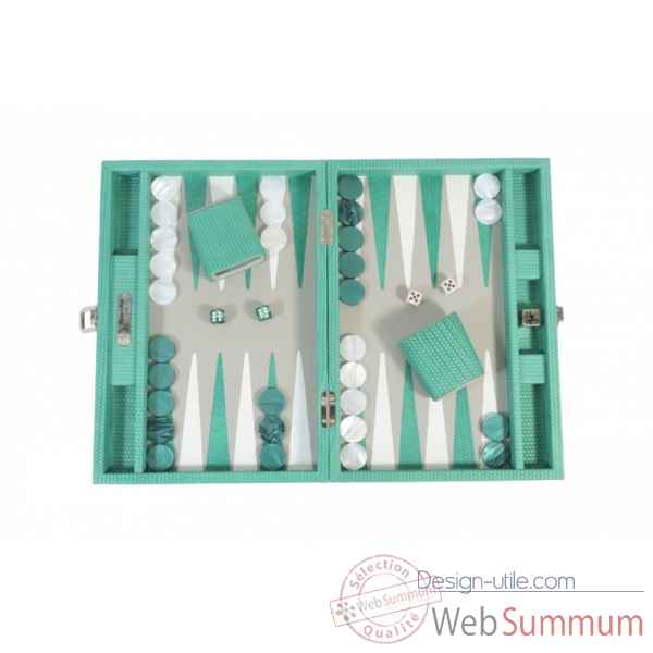 Backgammon camille cuir couture medium turquoise -B71L-tu