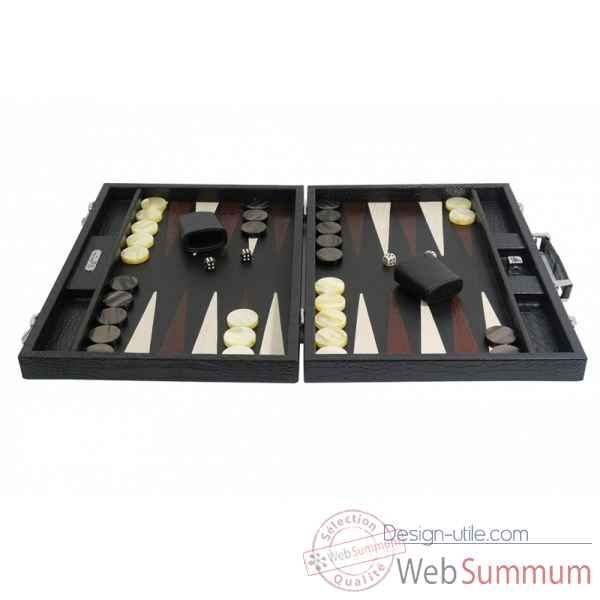 Backgammon charles cuir impression crocodile competition noir -B658-n -5