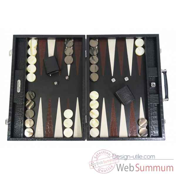 Backgammon charles cuir impression crocodile competition noir -B658-n