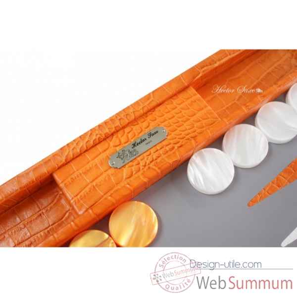 Backgammon charles cuir impression crocodile competition orange -B658-o -1