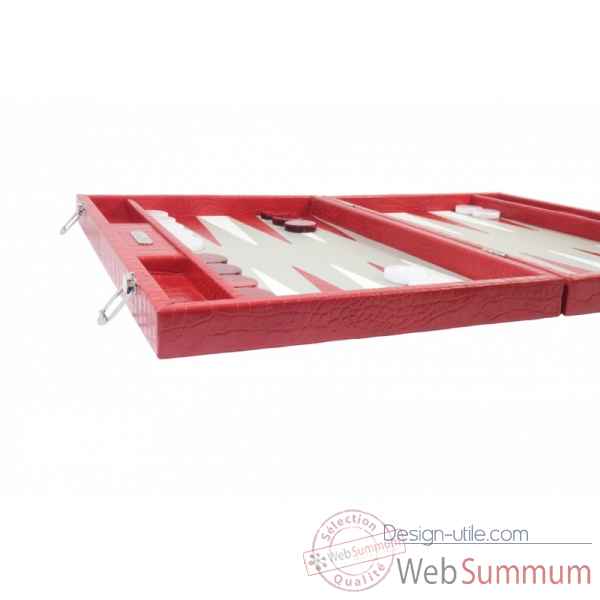 Backgammon charles cuir impression crocodile competition rouge -B658-r -3