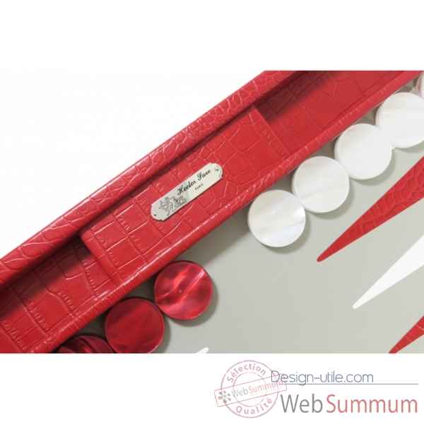 Backgammon charles cuir impression crocodile competition rouge -B658-r -6