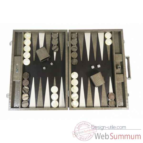 Backgammon charles cuir impression crocodile competition taupe -B658-t