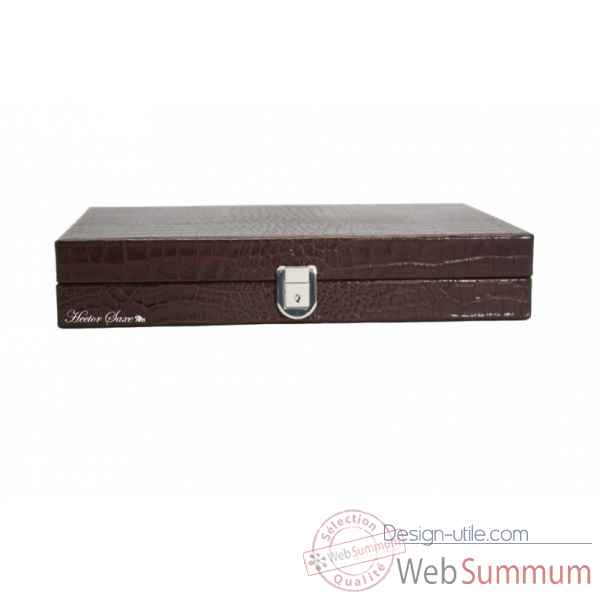 Backgammon charles cuir impression crocodile medium chocolat -B58L-c -11