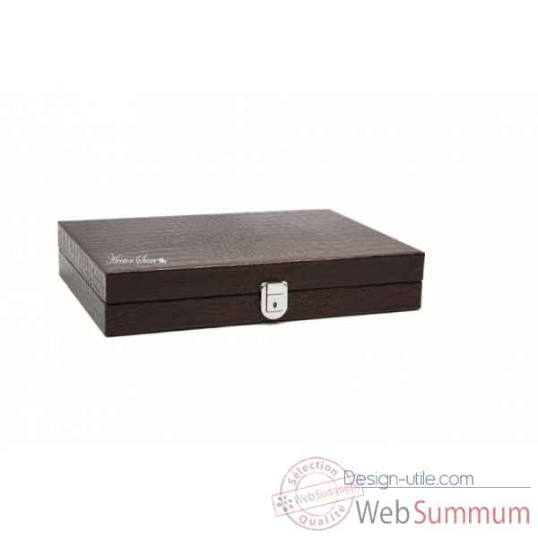 Backgammon charles cuir impression crocodile medium chocolat -B58L-c -12