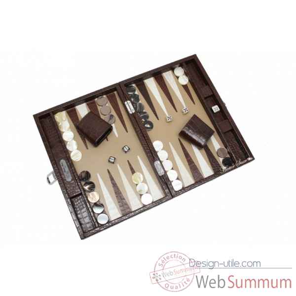 Backgammon charles cuir impression crocodile medium chocolat -B58L-c -1
