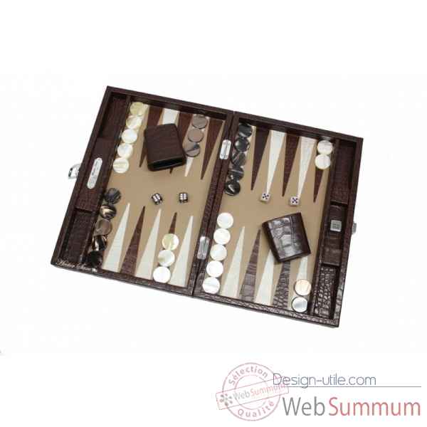 Backgammon charles cuir impression crocodile medium chocolat -B58L-c -4