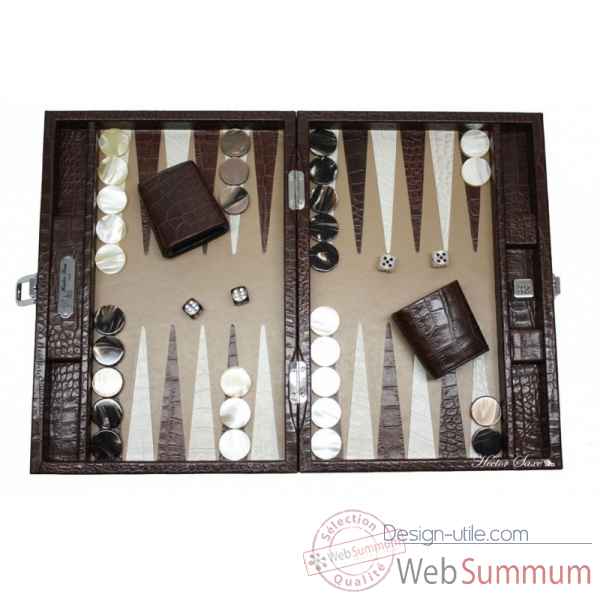 Backgammon charles cuir impression crocodile medium chocolat -B58L-c