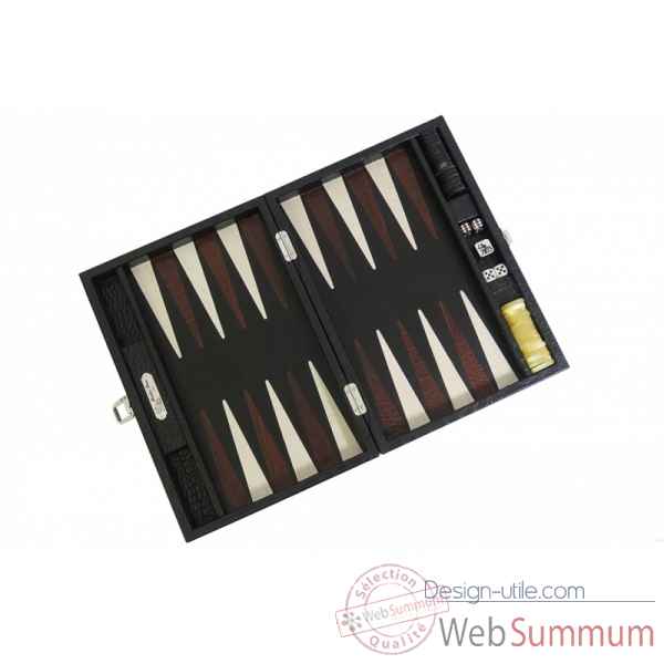 Backgammon charles cuir impression crocodile medium noir -B58L-n -7