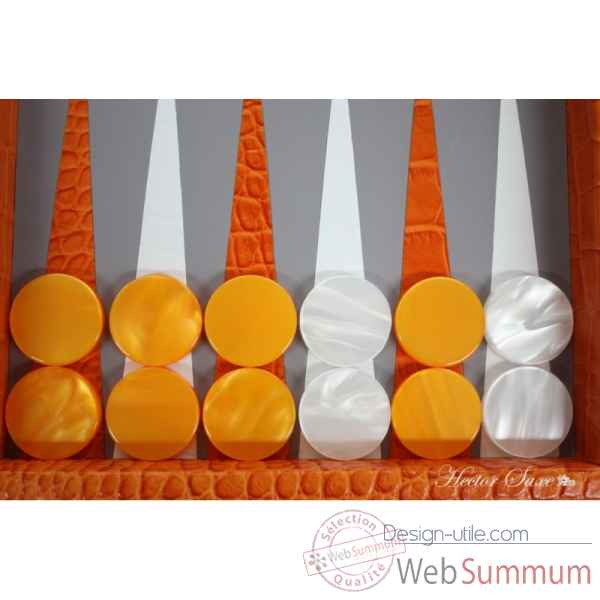 Backgammon charles cuir impression crocodile medium orange -B58L-o -4