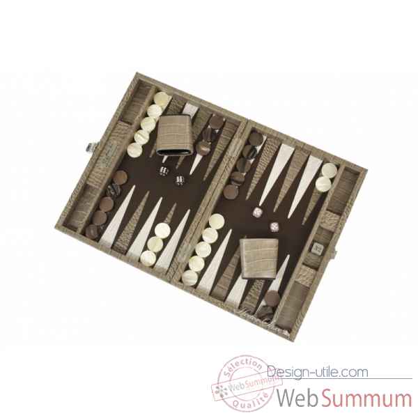 Backgammon charles cuir impression crocodile medium taupe -B58L-t -10
