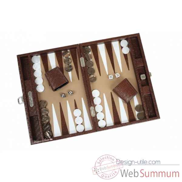 Backgammon noe cuir natte medium chocolat -B67L-c -3