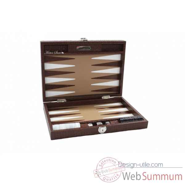 Backgammon noe cuir natte medium chocolat -B67L-c -4