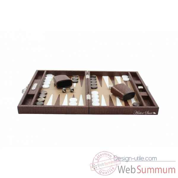 Backgammon noe cuir natte medium chocolat -B67L-c -5