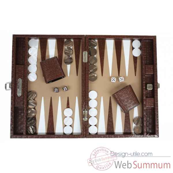 Backgammon noe cuir natte medium chocolat -B67L-c