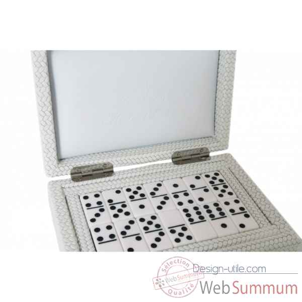 Coffret dominos cuir couture blanc -DOM06-bl -2