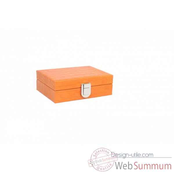 Coffret dominos cuir impression crocodile orange -DOM02-o -1