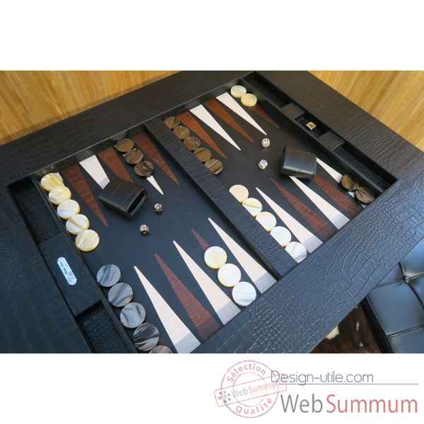 Table de backgammon cuir alligator noir -TAB1007C-n -1