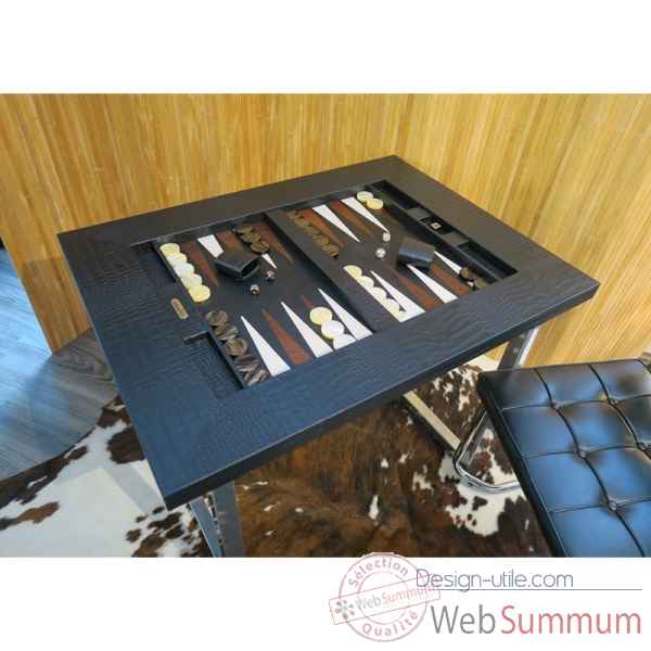 Table de backgammon cuir alligator noir -TAB1007C-n -2